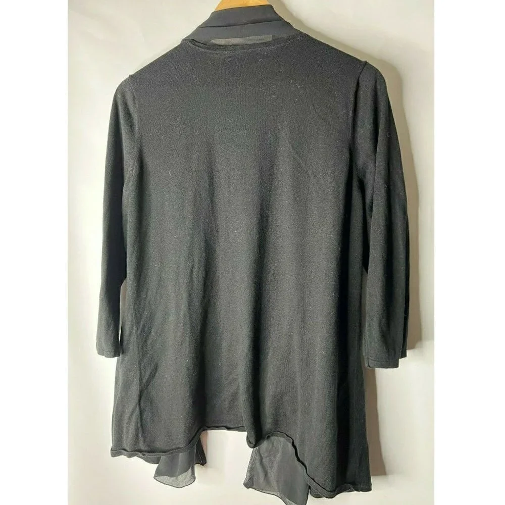 Amber Sun Open Front Cardigan Lace Trim 3/4 Sleeves Black Women’s Size Large L